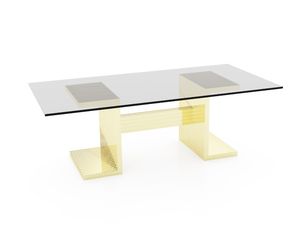 contemporary dining table / wooden / glass / metal base