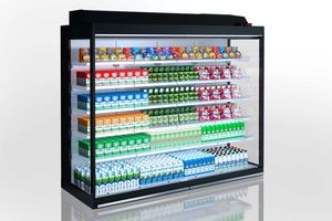 refrigerated display case with shelves / illuminated / for shops