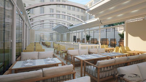 self-supporting pergola / aluminum / PVC fabric sliding canopy / retractable