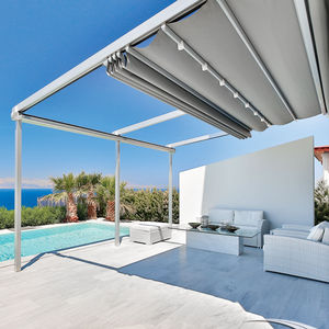 wall-mounted pergola / aluminum / PVC fabric sliding canopy / retractable