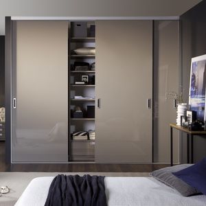 contemporary wardrobe / wooden / glass / sliding door
