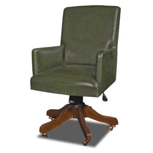 classic office armchair / leather / wooden / on casters