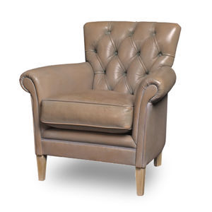 Chesterfield armchair / leather / wooden / with removable cushion
