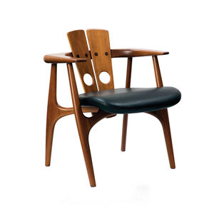 contemporary chair / upholstered / with armrests / solid wood
