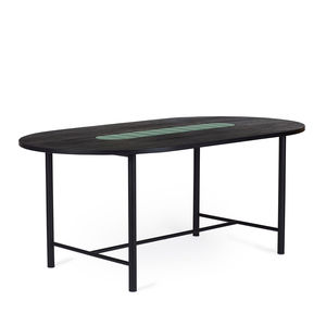 contemporary dining table / oak / powder-coated steel base / oval