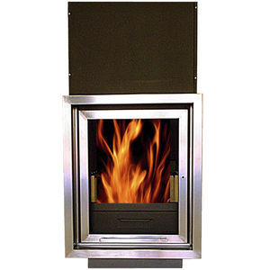 fireplace with retractable door / wood-burning / contemporary / closed hearth