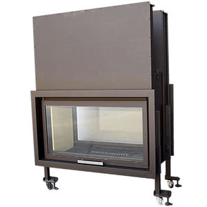 fireplace with retractable door / wood-burning / contemporary / closed hearth