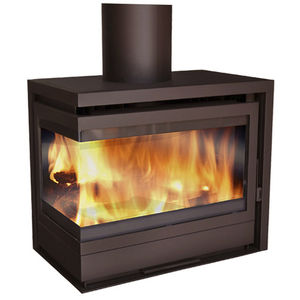 wood-burning fireplace / contemporary / closed hearth / corner