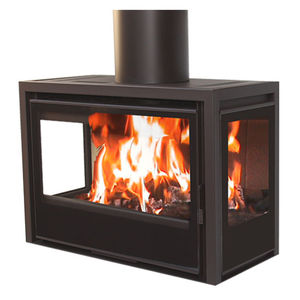 wood-burning fireplace / contemporary / closed hearth / 3-sided