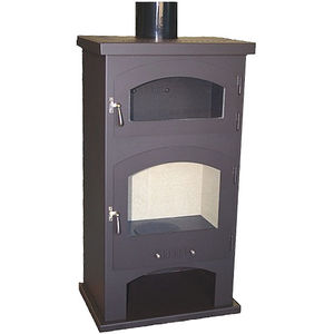 wood heating stove / steel / glass / classic