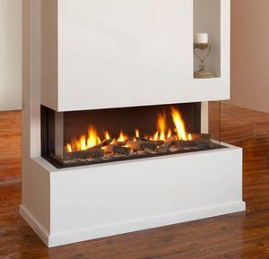 gas fireplace / contemporary / closed hearth / 3-sided