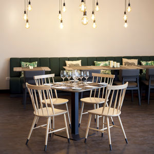 Scandinavian design chair / with armrests / beech / contract
