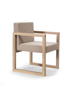 contemporary chair / upholstered / with armrests / sled base