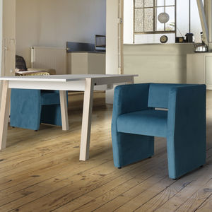 contemporary armchair / fabric / blue / yellow