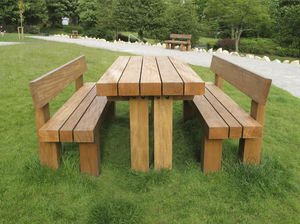 contemporary picnic table / wooden / rectangular / for public spaces