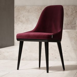 contemporary chair / upholstered / velvet / oak