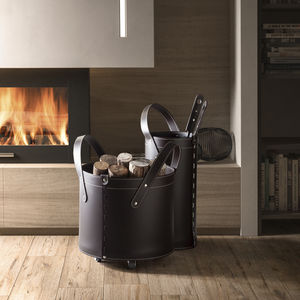 leather fireplace set