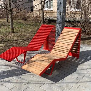 contemporary sun lounger / pine / galvanized steel / powder-coated steel