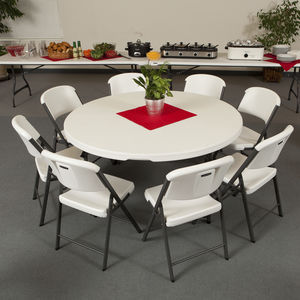 contemporary table / high-density polyethylene (HDPE) / powder-coated steel base / round