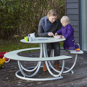 contemporary bench and table set