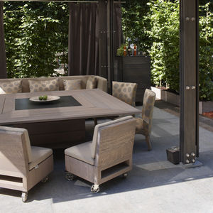 contemporary fireside chair / Sunbrella® / oak / with removable cushion