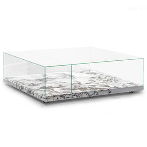 contemporary coffee table / glass / marble base / rectangular