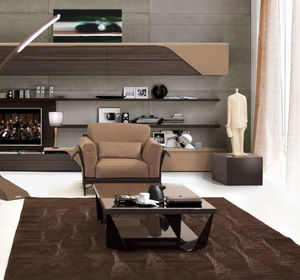 contemporary armchair / leather / lacquered metal / sled base