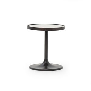 contemporary side table / leather / lacquered metal base / round