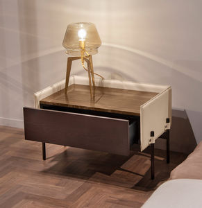 contemporary bedside table / leather / wood veneer / marble
