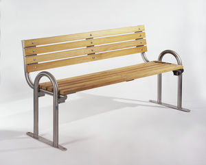 public bench / contemporary / iroko / stainless steel