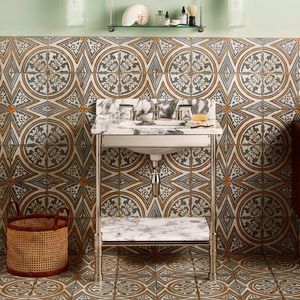 free-standing washbasin / rectangular / marble / metal