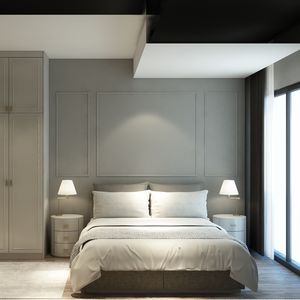 double bed / single / contemporary / with upholstered headboard