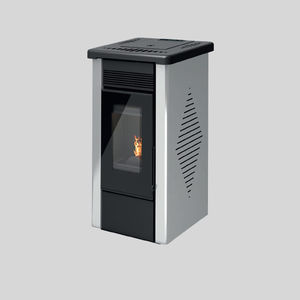 pellet heating stove / steel / stainless steel / glass
