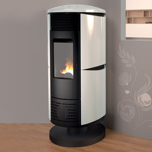 pellet heating stove / cast iron / glass / contemporary