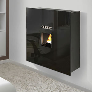 pellet boiler stove / anodized aluminum / chrome steel / glass
