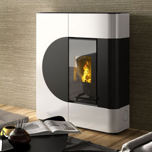 pellet boiler stove / steel / cast iron / glass