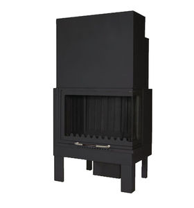 closed wood hearth / corner / steel / glass