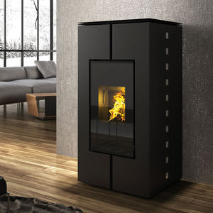 pellet boiler stove / steel / glass / contemporary