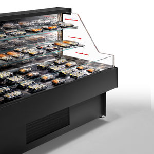 refrigerated display case with shelves / illuminated / for shops / for restaurants