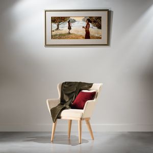 Scandinavian design chair / upholstered / with armrests / fabric