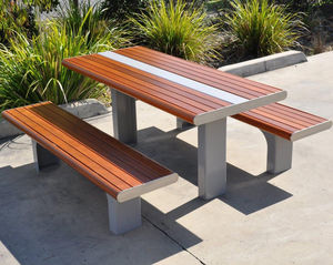 contemporary picnic table / wooden / metal / metal base