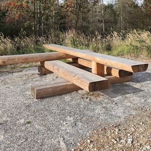 contemporary bench and table set