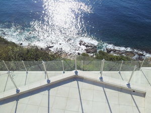 glass railing / with panels / outdoor / for patios