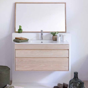 wall-hung washbasin cabinet / oak / contemporary / with mirror
