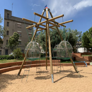 climbing structure with trampoline