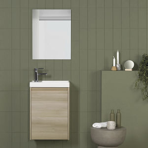 wall-hung washbasin cabinet / oak / contemporary / with shelves