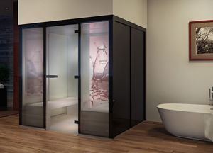 steam shower cubicle / glass / rectangular / with hinged door