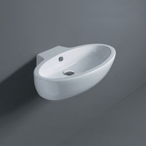 wall-mounted washbasin / oval / ceramic / contemporary