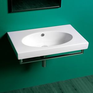 wall-mounted washbasin / rectangular / ceramic / contemporary