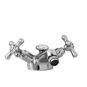 double-handle bidet mixer tap / free-standing / chromed metal / bronze